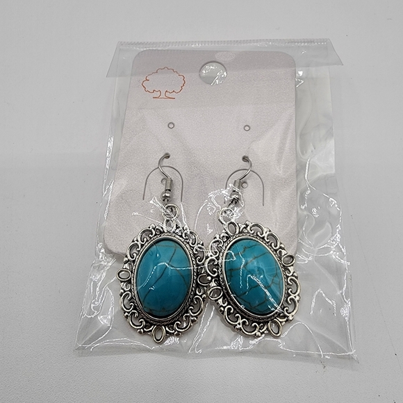 Source Unknown Jewelry - Silver and Turquoise Earrings